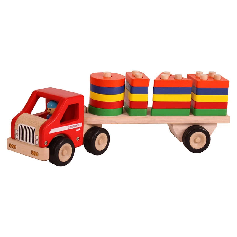 Houten Vrachtwagen Met Geometrische Vormplaten 3 Houten Vrachtwagen Met Geometrische Vormplaten